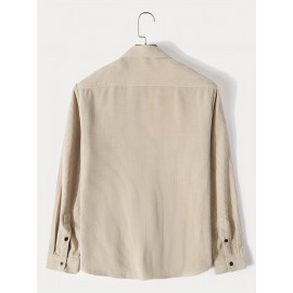 Men's Retro Corduroy Shirt Top Turn-Down Collar Long Sleeve Closure Regular Fit Solid Male Casual Shirt For Daily