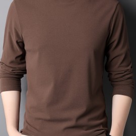 Solid Men's Slim Mock Neck Long Sleeve Active T-shirt Tee, Casual Comfy Shirts For Winter Fall, Men's Clothing Tops