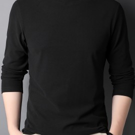 Solid Men's Slim Mock Neck Long Sleeve Active T-shirt Tee, Casual Comfy Shirts For Winter Fall, Men's Clothing Tops