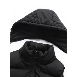 Men's solid Hooded Puffer Vest for autumn and winter
