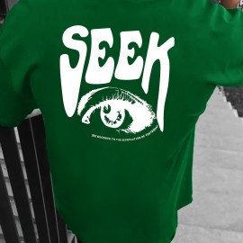 Eye Print, Men's Graphic Design Crew Neck Active T-shirt, Casual Comfy Tees Tshirts For Summer, Men's Clothing Tops For Daily Gym Workout Running