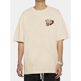 Cotton Blend Cartoon Basketball Print, Men's Graphic Design Crew Neck Novel T-shirt, Casual Comfy Drop Shoulder Loose Tees For Summer, Men's Clothing For Daily Vacation Resorts