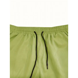 Men's Stylish Loose Solid Cargo Shorts With Pockets, Active Breathable Comfy Drawstring Shorts For Hiking Jogging Cycling Outdoor Fitness Workout