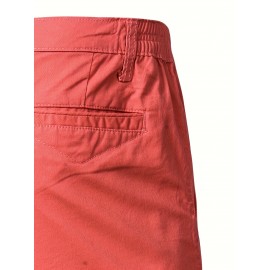 Men's Classic Fit Cotton Twill Flat Front Solid Chino Short With Slant Pockets And Elastic Waist