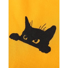 Balck Cat Print Sweatshirt, Men's Casual Graphic Design Slightly Stretch Crew Neck Pullover Sweatshirt For Spring Fall