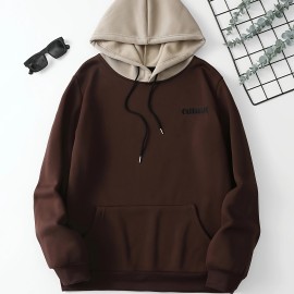 Color Block Cool Hoodies For Men, Men's Casual Graphic Design Hooded Sweatshirt Streetwear For Winter Fall, As Gifts