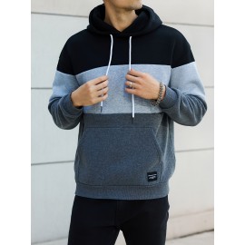 Cool Color Block Hoodies For Men, Men's Casual Design Hooded Sweatshirt With Kangaroo Pocket Streetwear For Winter Fall, As Gifts